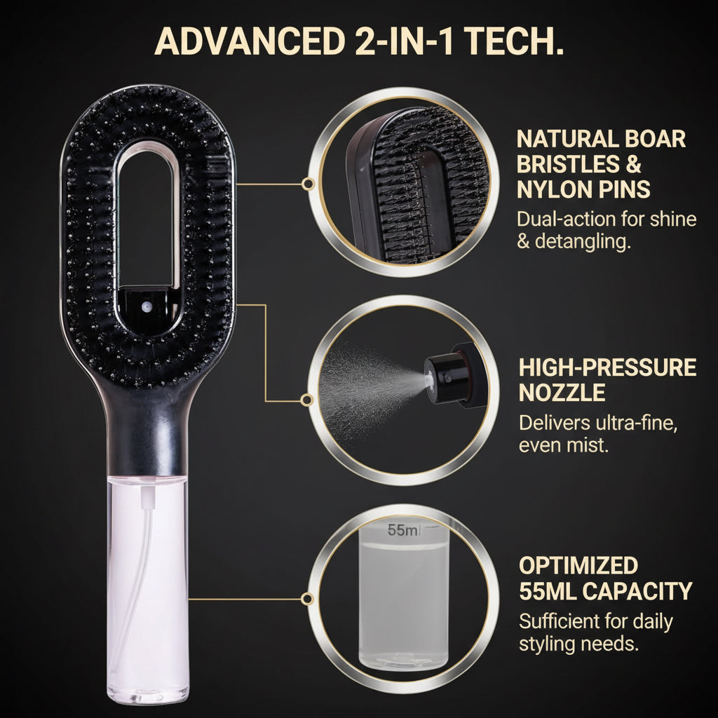 One-Click Spray Anti-Frizz Hair Brush